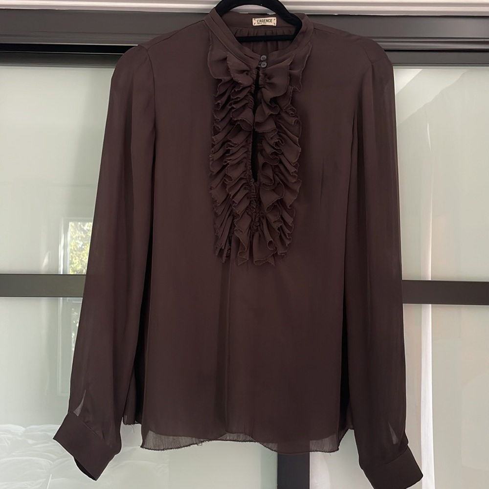 ❌SOLD❌ 
L’AGENCE Ruffle Neck Blouse - Picture 6 of 6